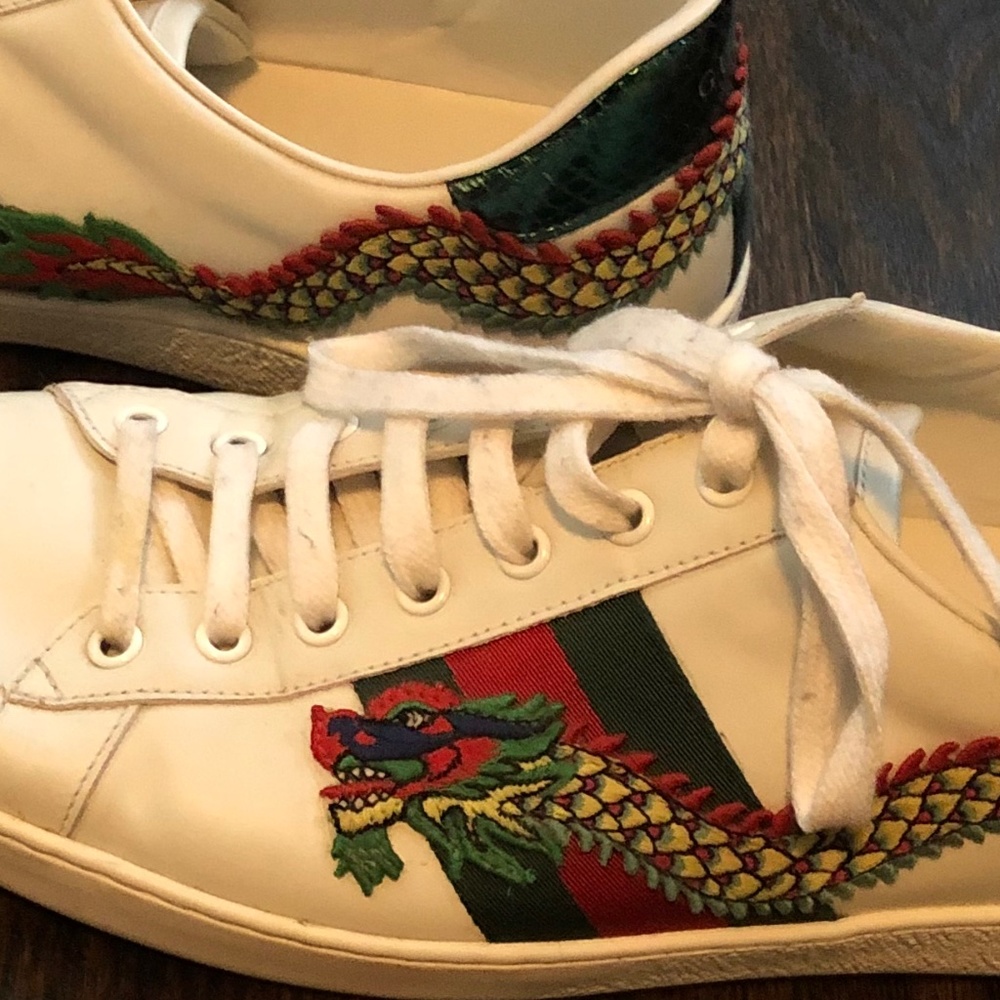 Gucci White mens ace dragon sneakers